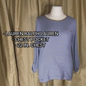 Lauren Ralph Lauren Blue & White Striped Boat Neck Shirt. Size 1X.